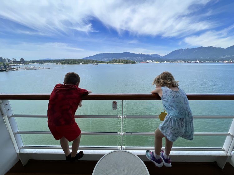 Bennett and Mia on the verandah on the Disney Wonder