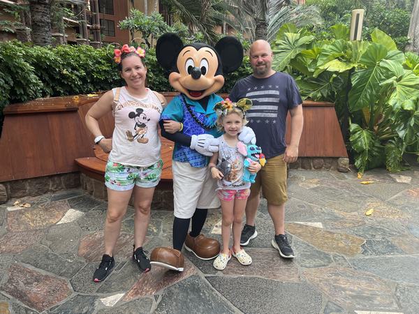 Kati, Jimmy, and Mia with Mickey at Aulani