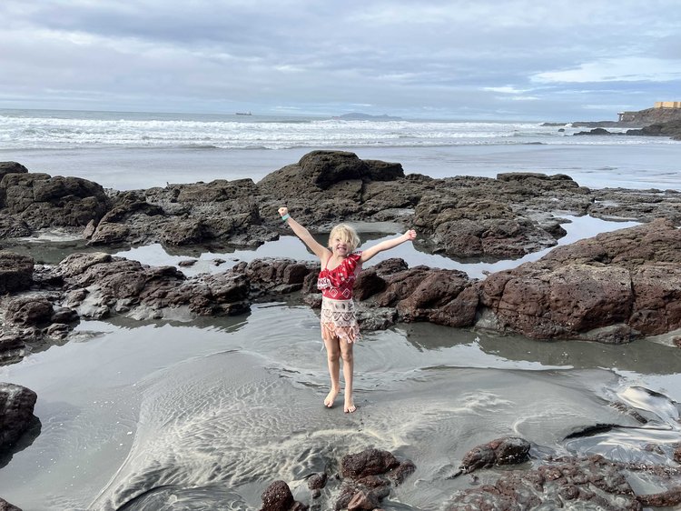 Mia at the beach in Rosarito, Baja California, Mexico