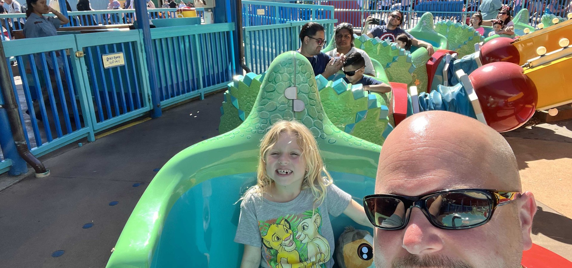 James and Mia on TriceraTop Spin at Animal Kingdom in Walt Disney World
