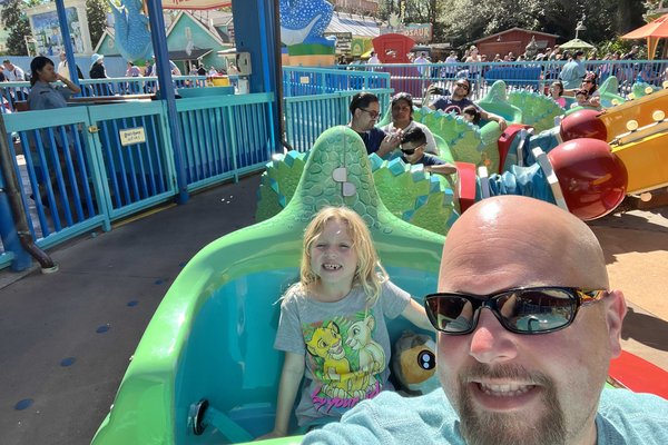 James and Mia on TriceraTop Spin at Animal Kingdom in Walt Disney World
