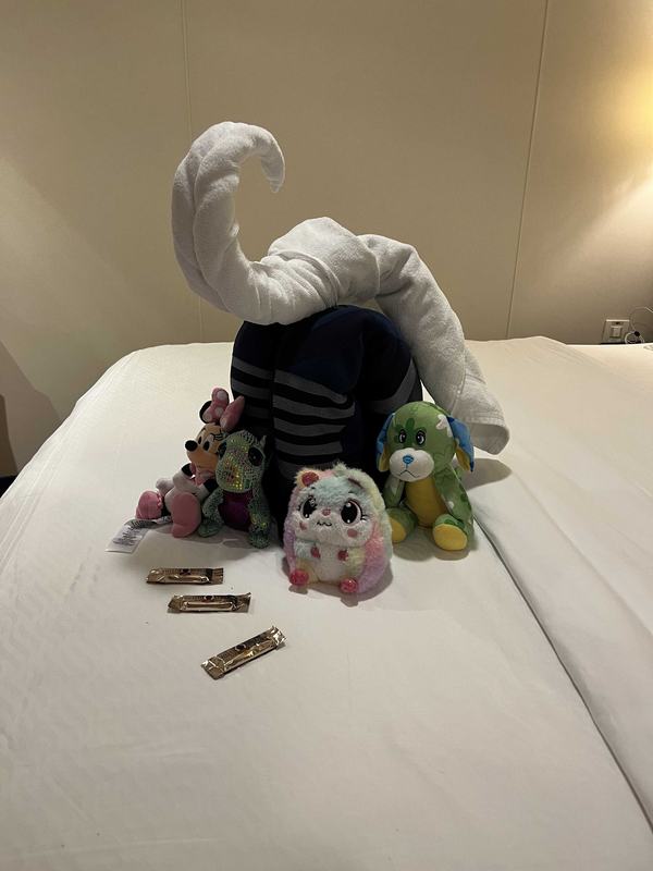 Elephant towel decoration in our stateroom on the Disney Wonder