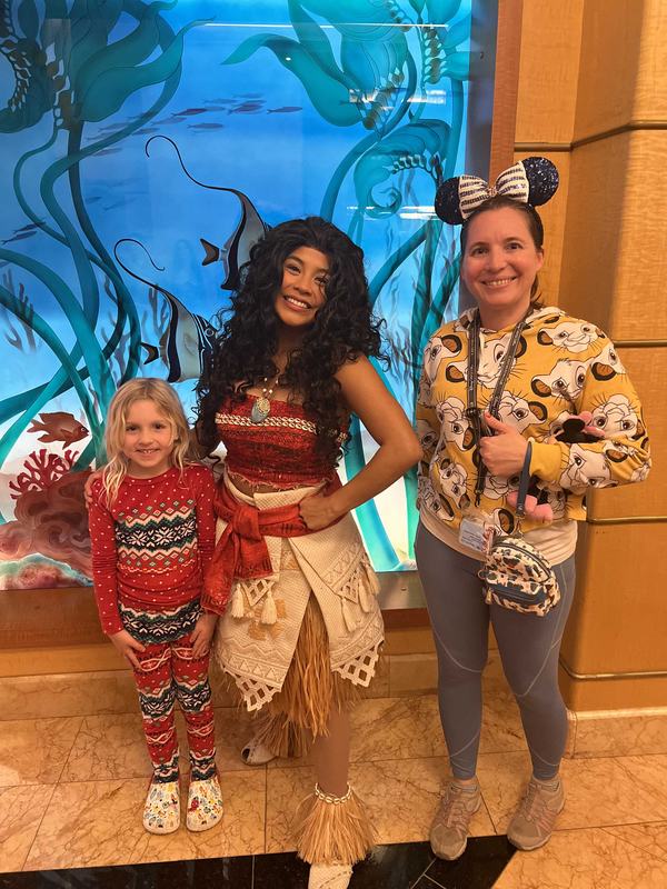 Mia and Kati with Moana on the Disney Wonder