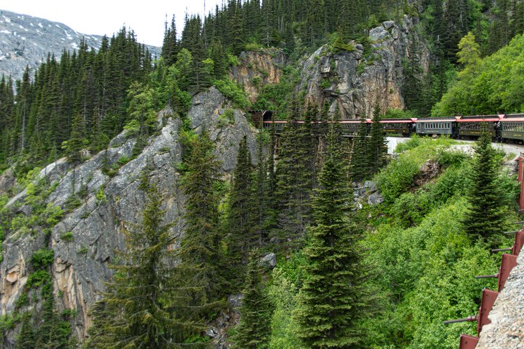 White Pass Railway - train going into a tunnel