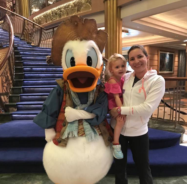 Mia and Kati with Donald during Pirate Night on the Disney Cruise