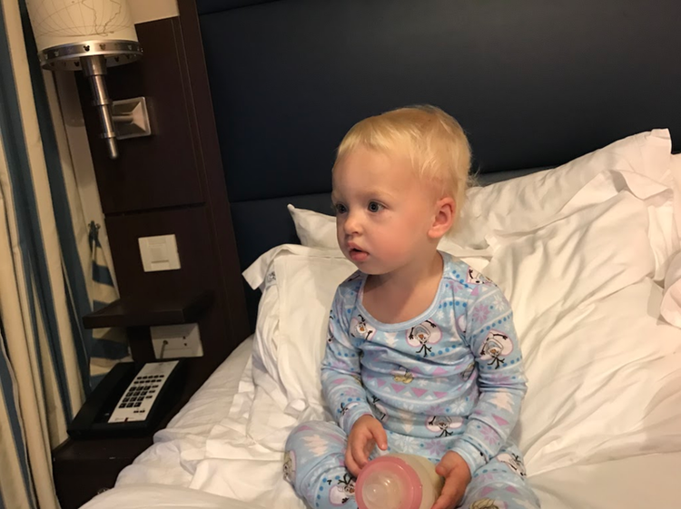 Mia in the stateroom on the Disney Cruise