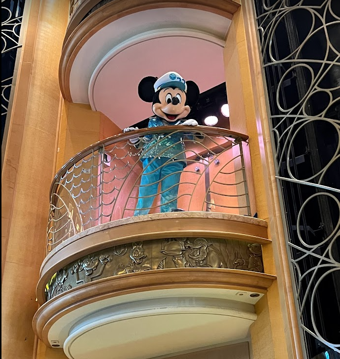 Mickey on the Disney Wonder welcoming guests