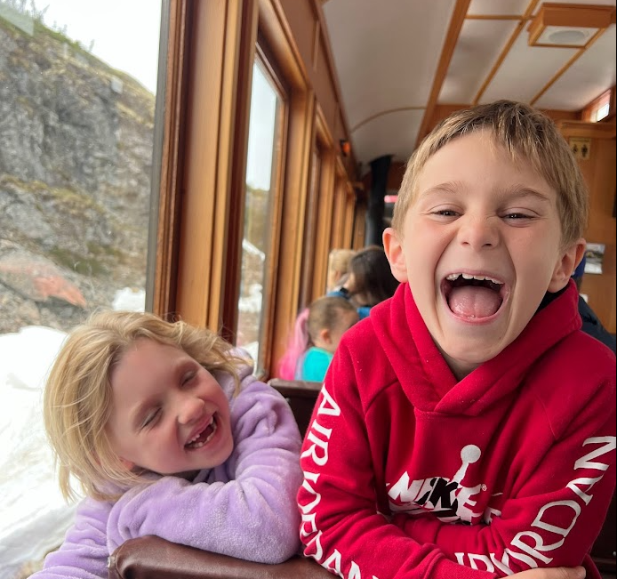 Mia and Bennett on the White Pass & Yukon Route Railway in Skagway Alaska