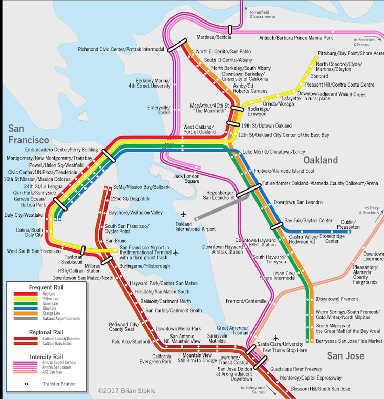 BART map. I made if from Oakland Airport all the way to San Francisco Airport