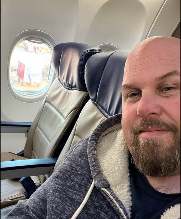 James on the plane at Orlando International Airport