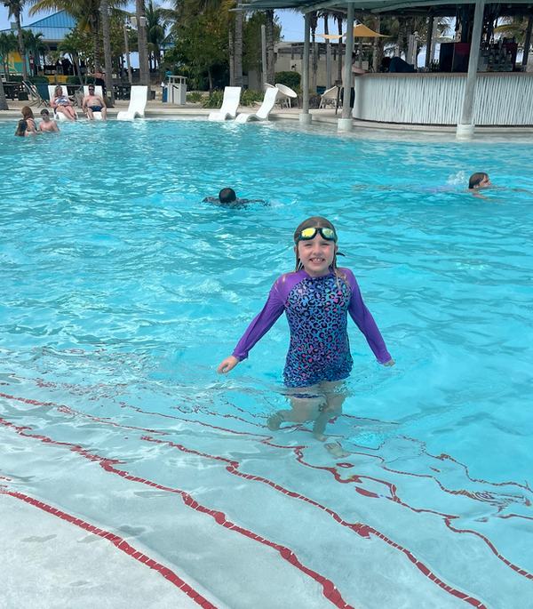 Mia in the pool at the Bimini Beach Club
