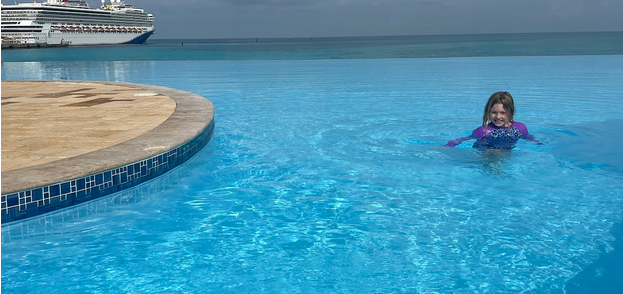 Mia in the pool at the Bimini Beach Club