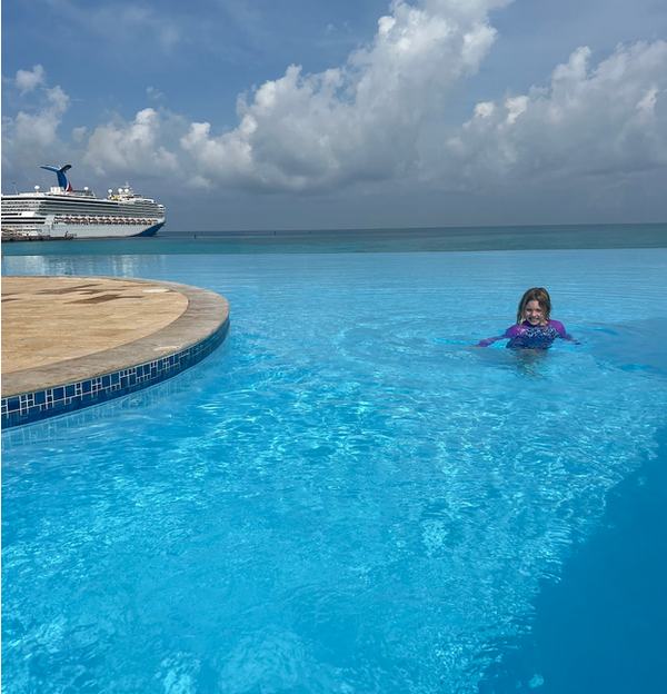 Mia in the pool at the Bimini Beach Club