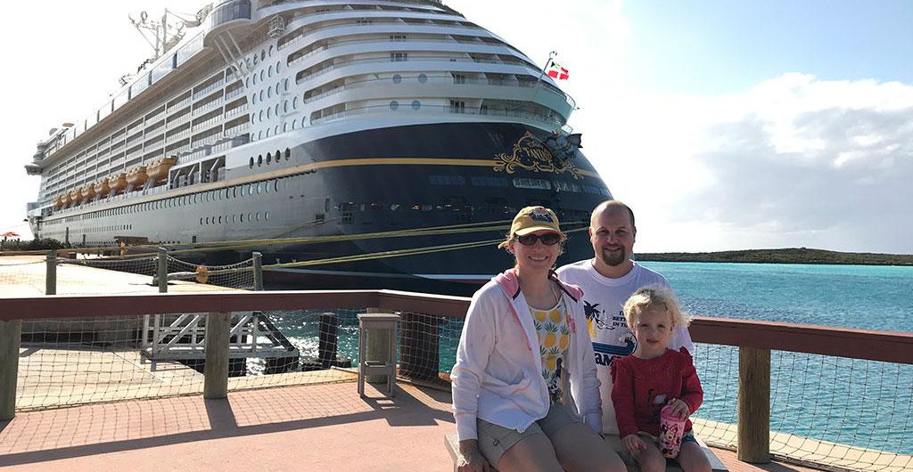 James, Kati, and Mia at Castaway Cay in the Bahamas