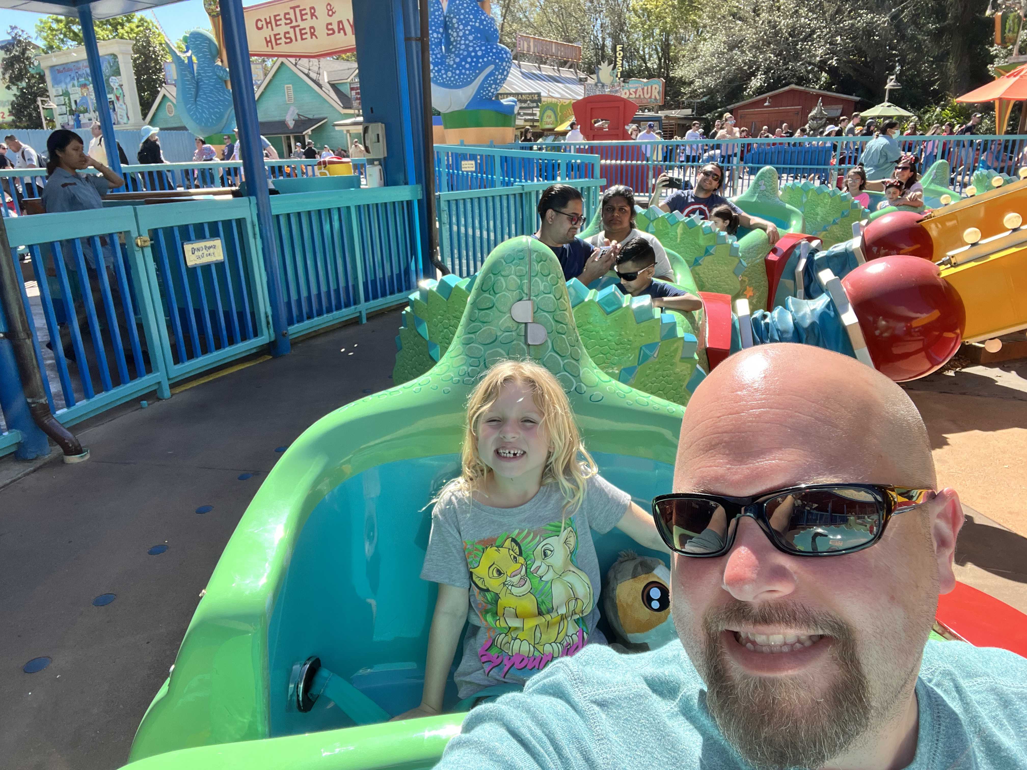 James and Mia on TriceraTop Spin at Animal Kingdom in Walt Disney World