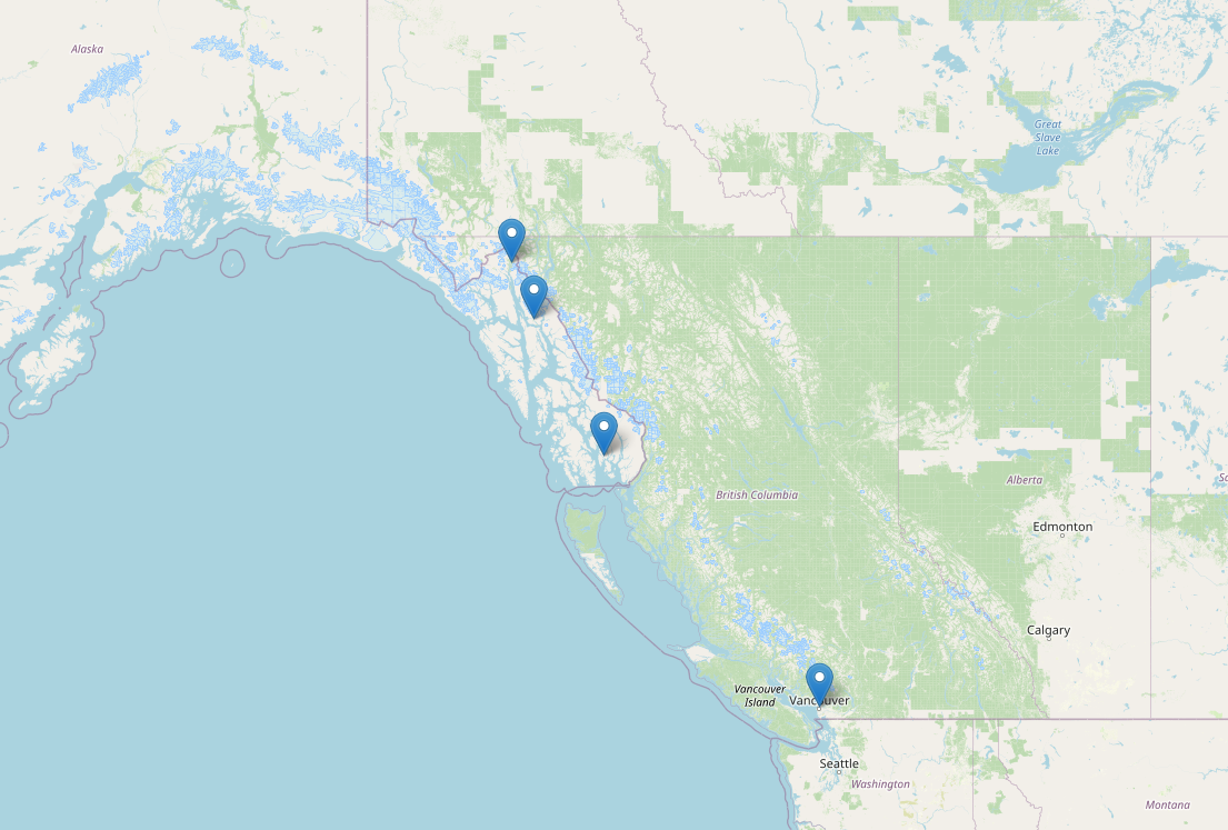 Map of vancouver and alaska